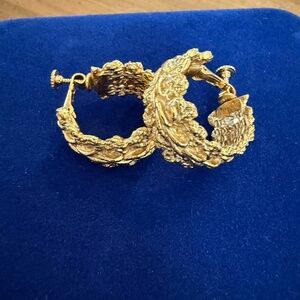 Gold tone Flower/Leaf Clip On Hoops